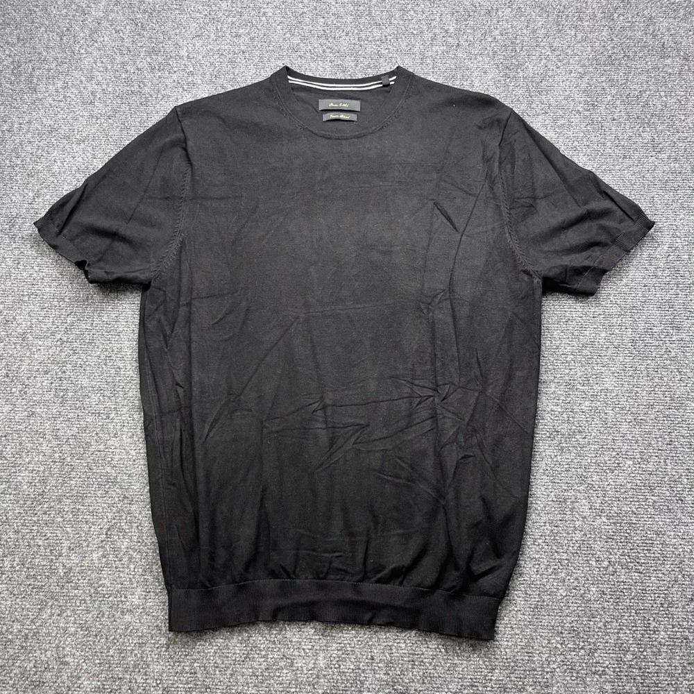 Porter & Ash Viscose Blend Knit Minimalist Black Short Sleeve Sweater